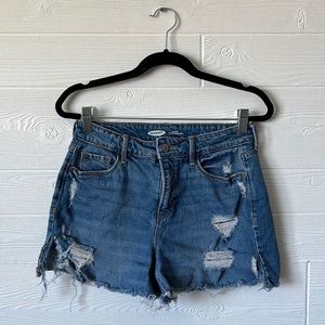 old navy high rise secret slim pocket jean shorts distressed with raw hem 2